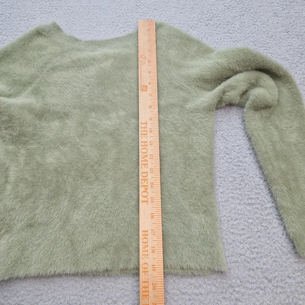 Rachel Zoe Sweater‎ Womens XS Sage Green Fuzzy Eyelash Knit V-Neck Pullover Cozy